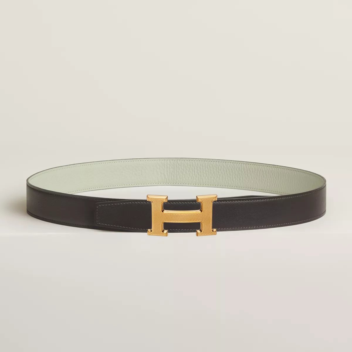 H Guillochee belt buckle & Reversible leather strap 32 mm