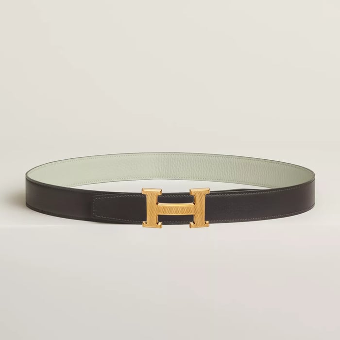 H Guillochee belt buckle & Reversible leather strap 32 mm