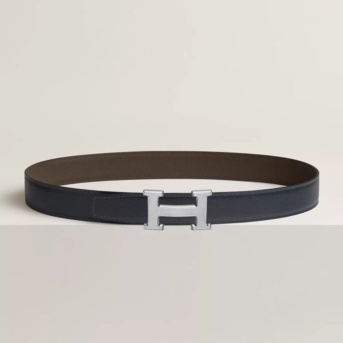 Boucle de ceinture H Guillochée & Cuir de ceinture réversible 32 mm
