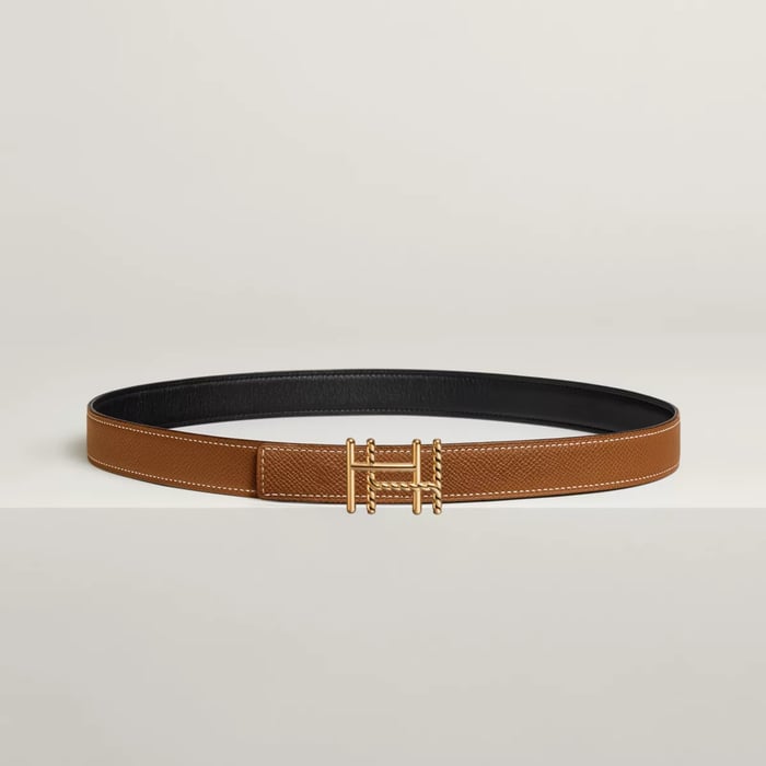 H Au Carre Twist Belt Buckle & Reversible Leather Strap 24 MM