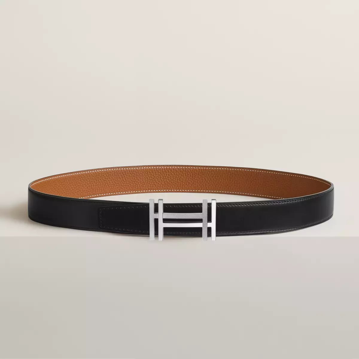 H au Carre belt buckle & Reversible leather strap 32 mm