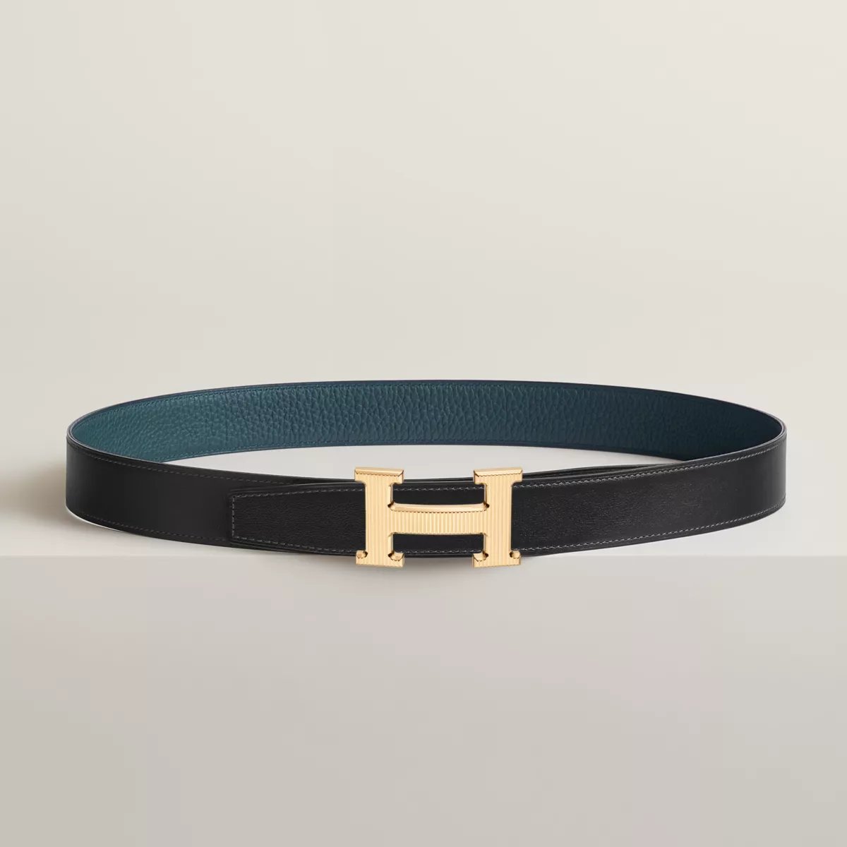 H Striee belt buckle & Reversible leather strap 32 mm