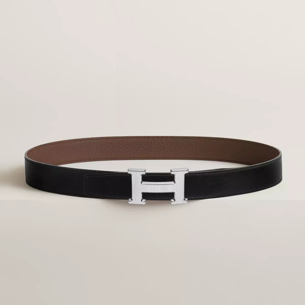 H Striee belt buckle & Reversible leather strap 32 mm