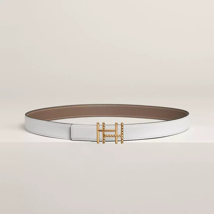 H Au Carre Twist Belt Buckle & Reversible Leather Strap 24 MM