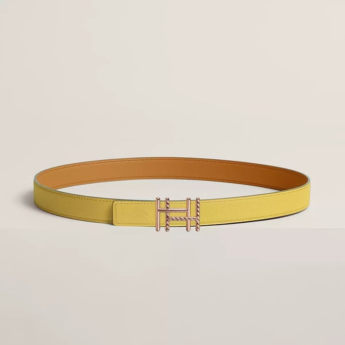 H Au Carre Twist Belt Buckle & Reversible Leather Strap 24 MM