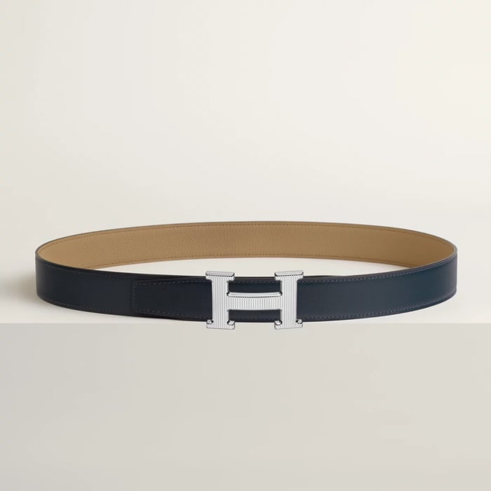 Boucle De Ceinture H Striée & Cuir De Ceinture Réversible 32 MM