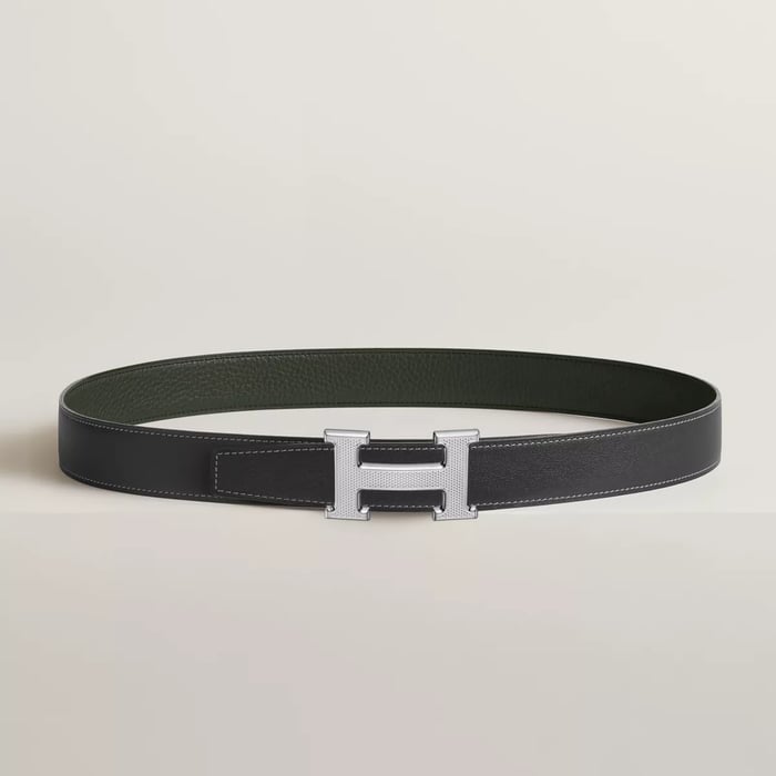 H Guillochee 벨트 버클 & 리버서블 가죽 스트랩 32mm