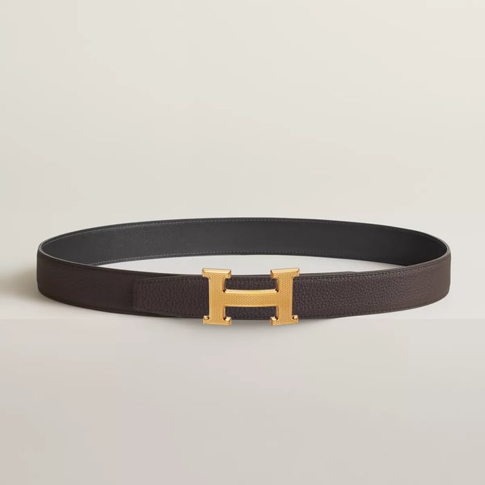 H Guillochee Belt Buckle & Reversible Leather Strap 32 MM