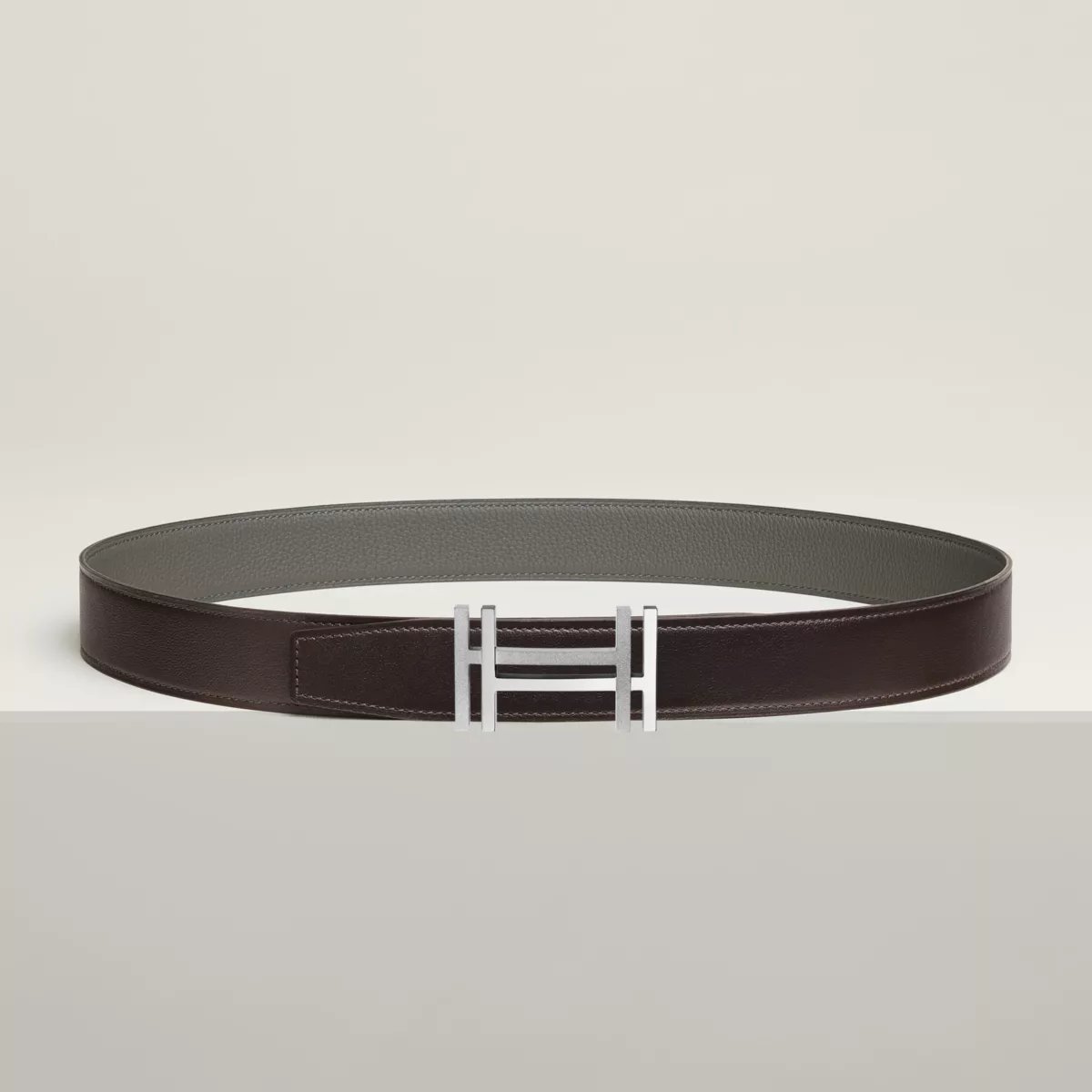 H au Carre belt buckle & Reversible leather strap 32 mm