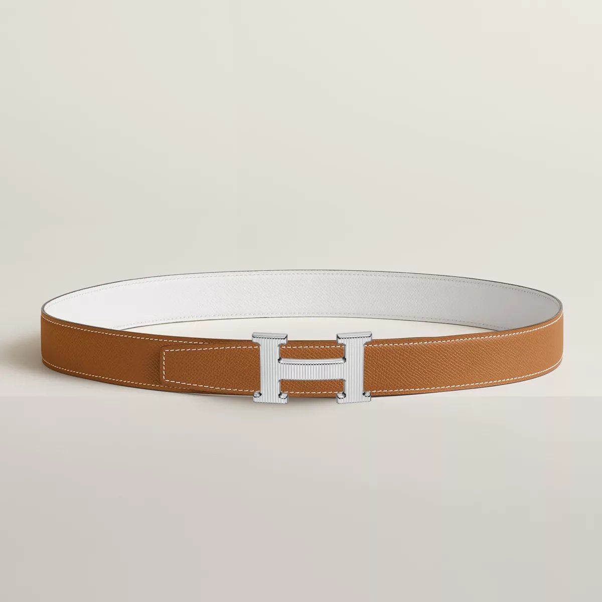 H Striee belt buckle & Reversible leather strap 32 mm