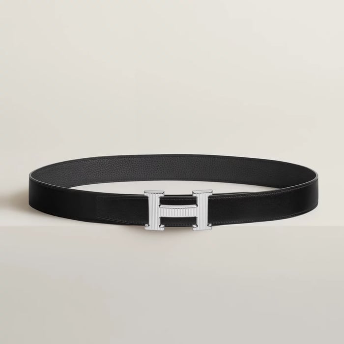 H Striee belt buckle & Reversible leather strap 32 mm