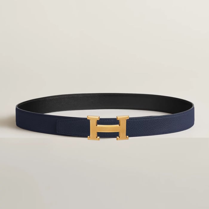 H Guillochee Belt Buckle & Reversible Leather Strap 32 MM