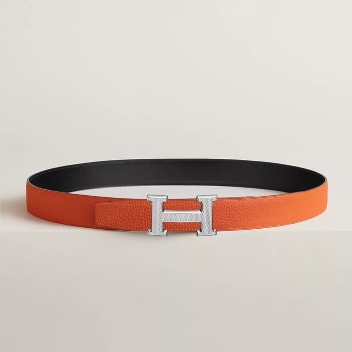 H Guillochee Belt Buckle & Reversible Leather Strap 32 MM