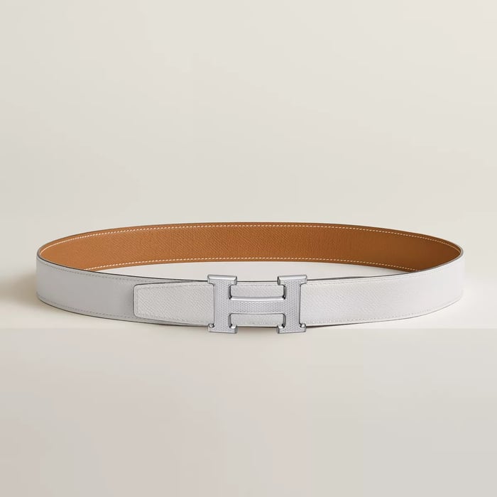 H Guillochee Belt Buckle & Reversible Leather Strap 32 MM