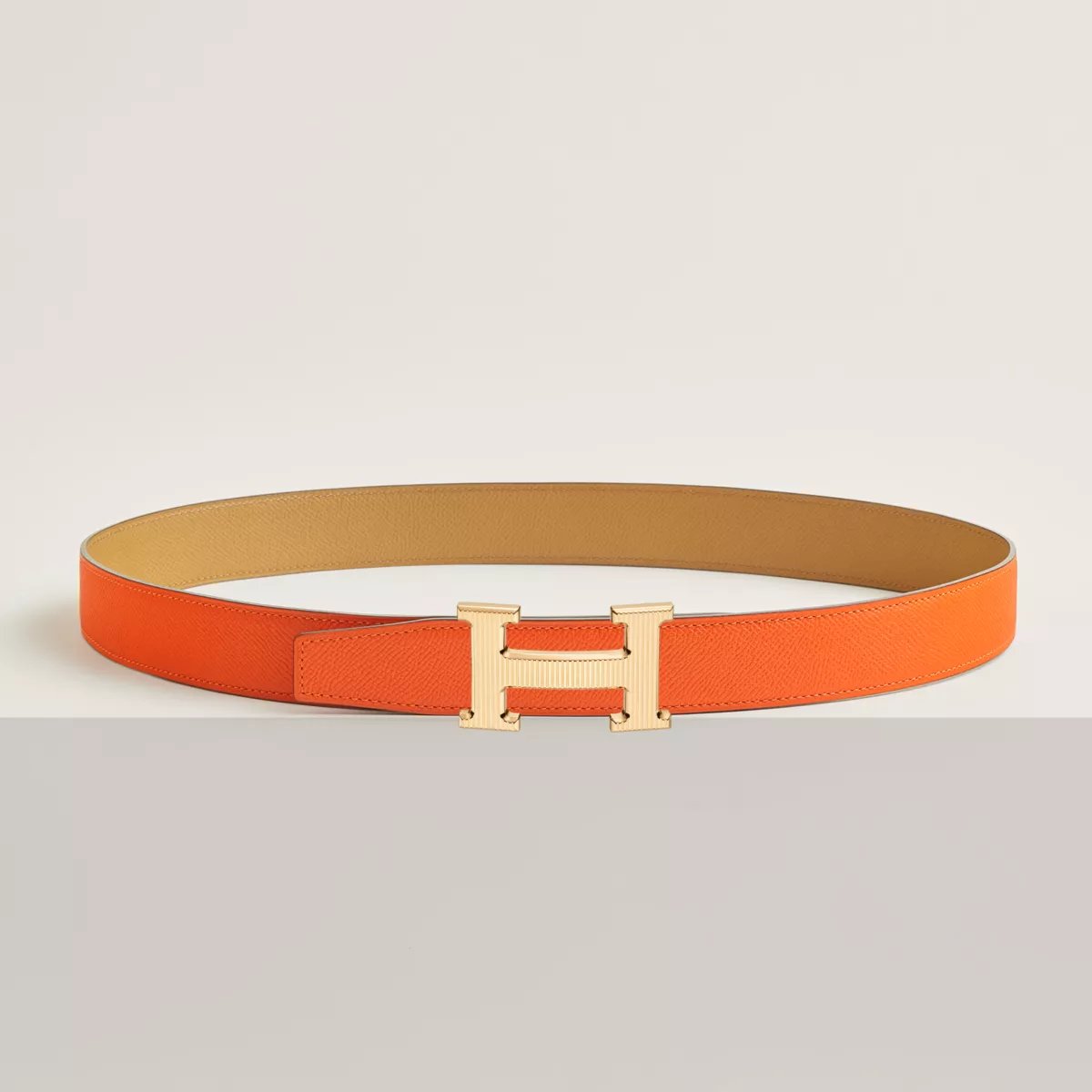 H Striee belt buckle & Reversible leather strap 32 mm