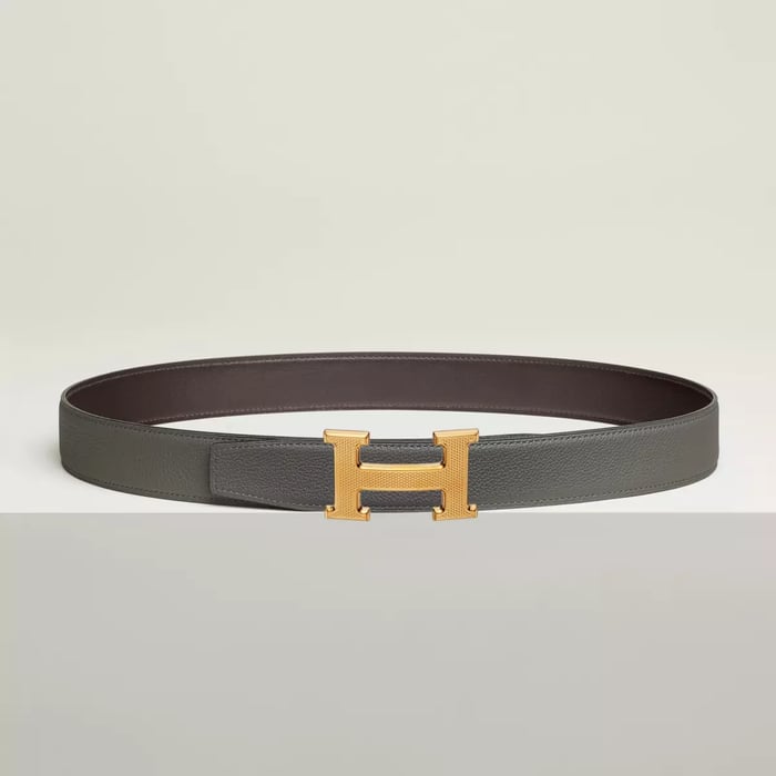 H Guillochee Belt Buckle & Reversible Leather Strap 32 MM