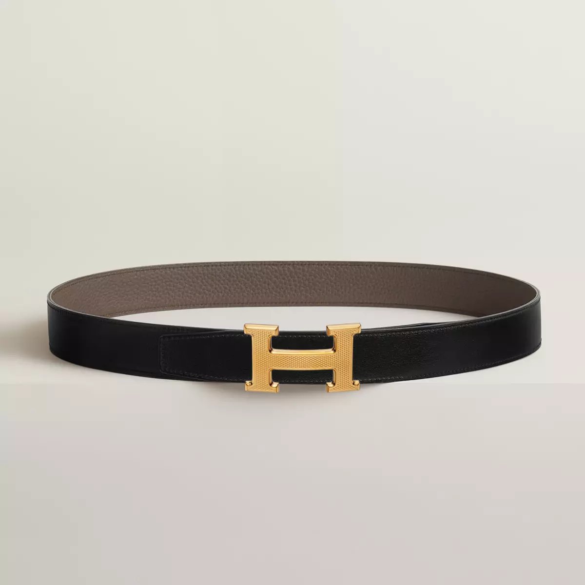 H Guillochee belt buckle & Reversible leather strap 32 mm