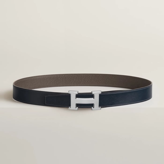 H Guillochee 벨트 버클 & 리버서블 가죽 스트랩 32mm
