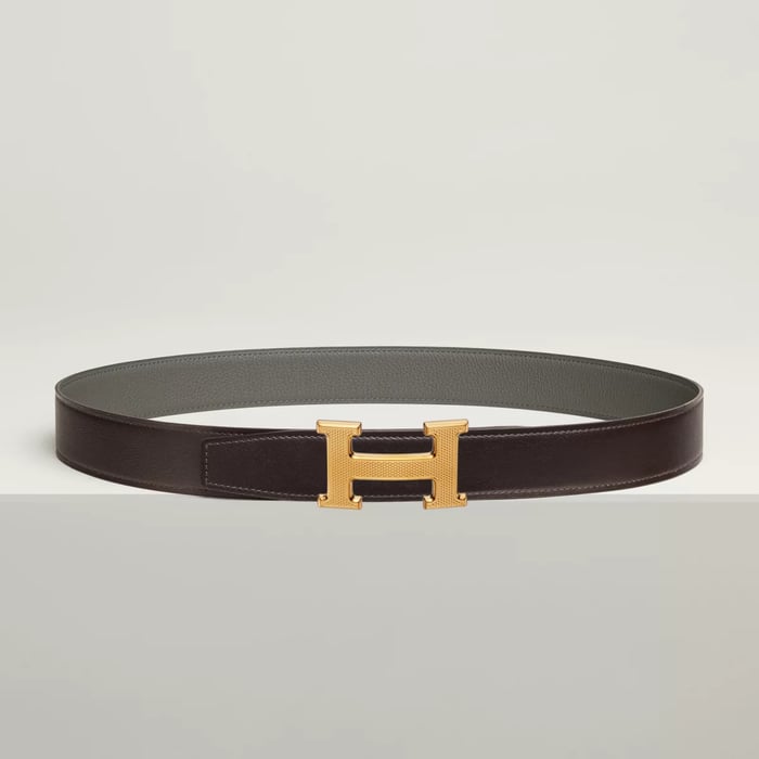 H Guillochee belt buckle & Reversible leather strap 32 mm