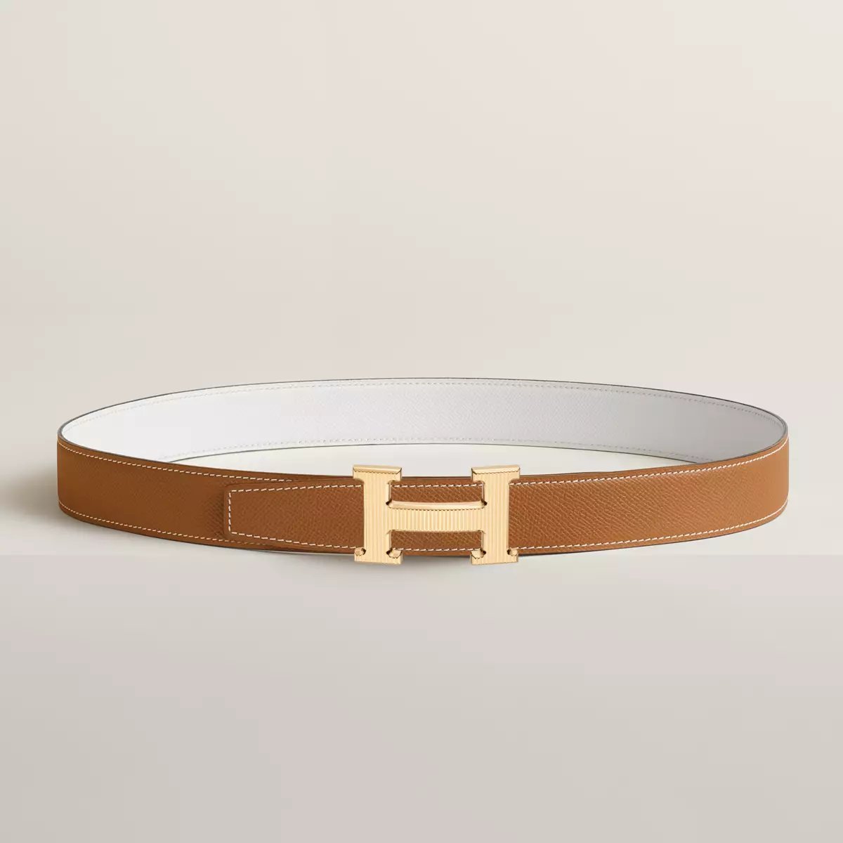 H Striee belt buckle & Reversible leather strap 32 mm