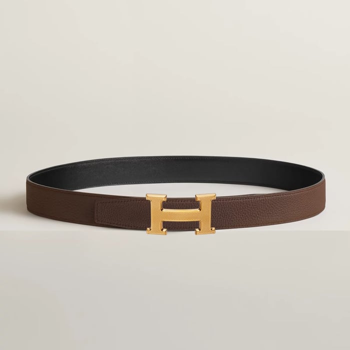 H Guillochee Belt Buckle & Reversible Leather Strap 32 MM