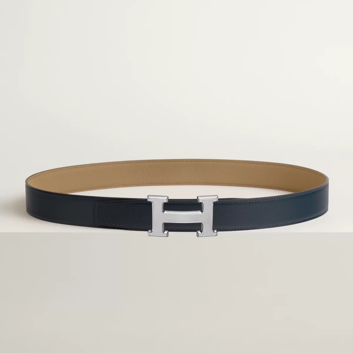 Boucle de ceinture H Guillochée & Cuir de ceinture réversible 32 mm
