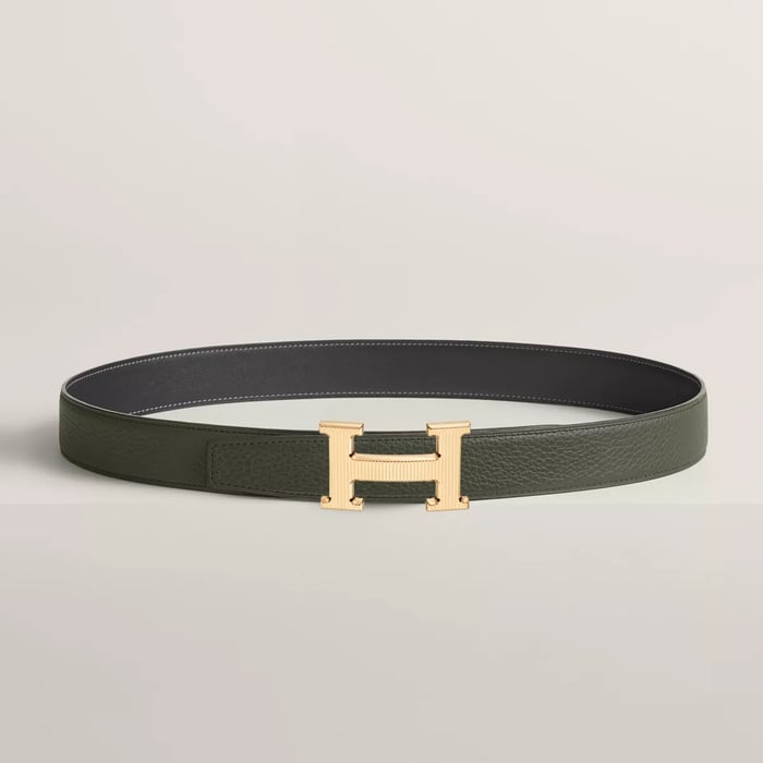H Striee Belt Buckle & Reversible Leather Strap 32 MM