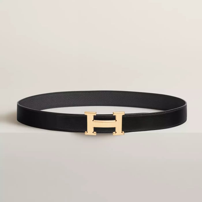 H Striee belt buckle & Reversible leather strap 32 mm