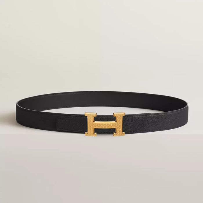H Guillochee Belt Buckle & Reversible Leather Strap 32 MM