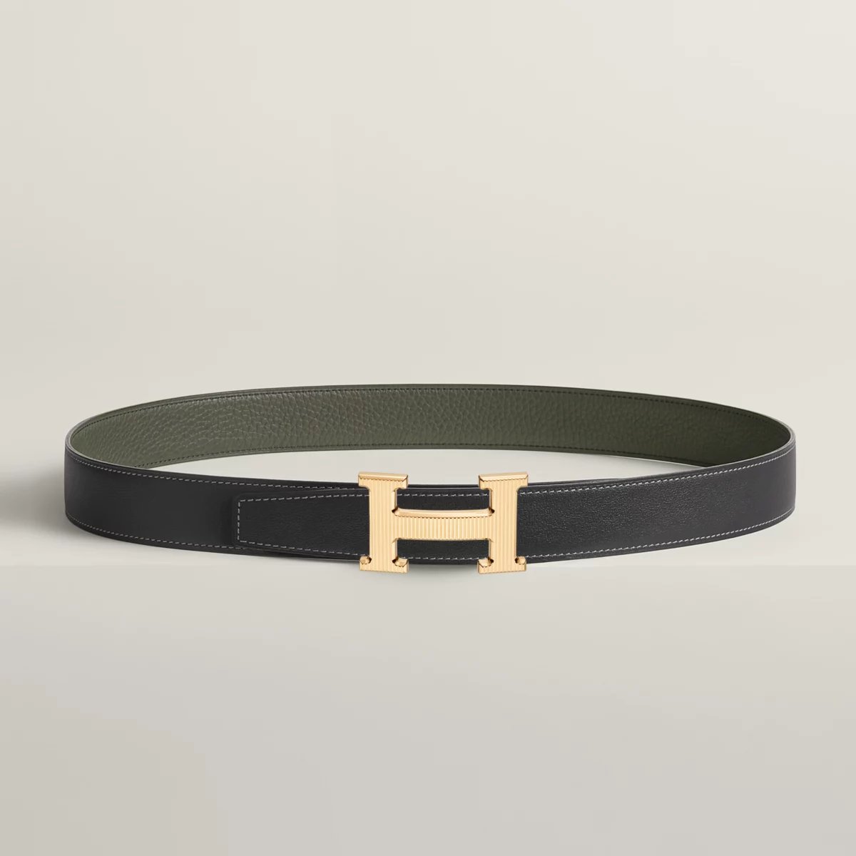 H Striee belt buckle & Reversible leather strap 32 mm