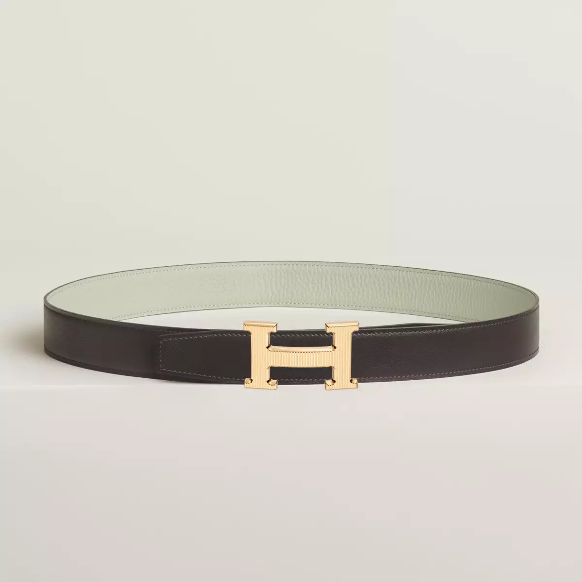 H Striee belt buckle & Reversible leather strap 32 mm