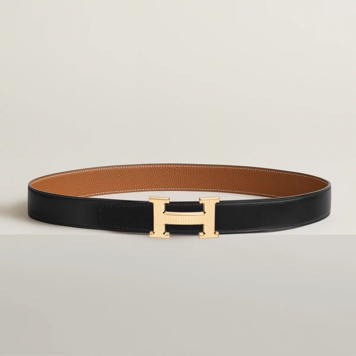 H Striee belt buckle & Reversible leather strap 32 mm
