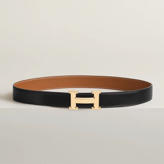 H Striee Belt Buckle & Reversible Leather Strap 32 MM
