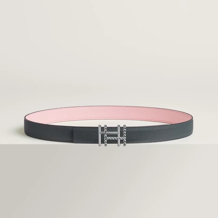 H Au Carre Twist Belt Buckle & Reversible Leather Strap 24 MM