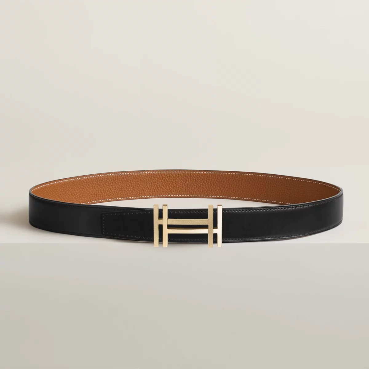 H au Carre belt buckle & Reversible leather strap 32 mm