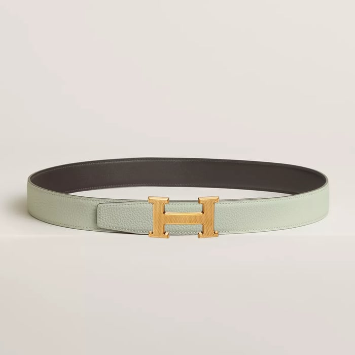 H Guillochee Belt Buckle & Reversible Leather Strap 32 MM