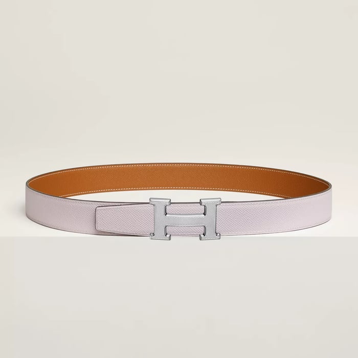 H Guillochee Belt Buckle & Reversible Leather Strap 32 MM
