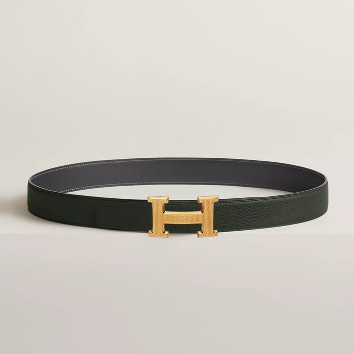 H Guillochee Belt Buckle & Reversible Leather Strap 32 MM