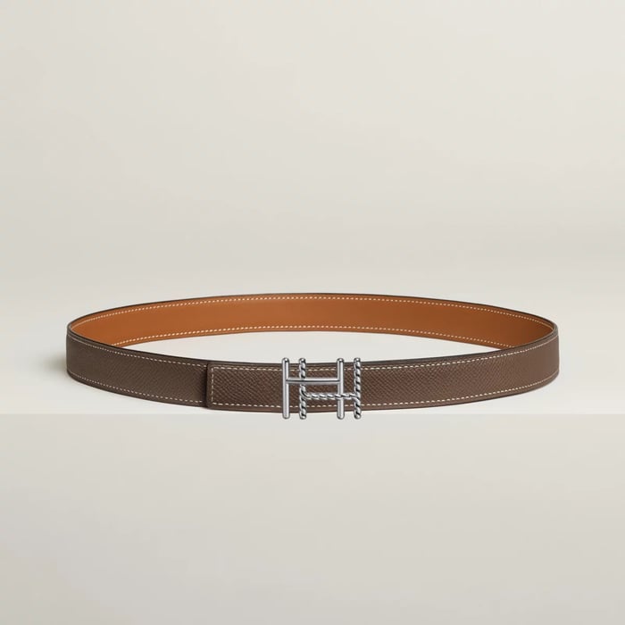 H Au Carre Twist Belt Buckle & Reversible Leather Strap 24 MM