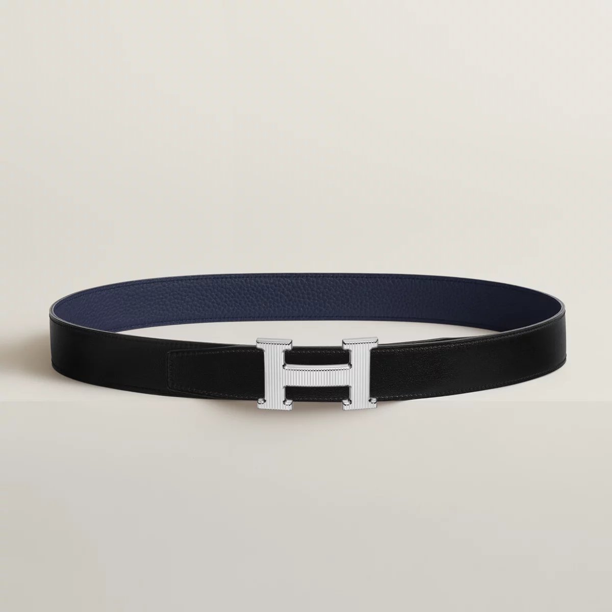 H Striee belt buckle & Reversible leather strap 32 mm