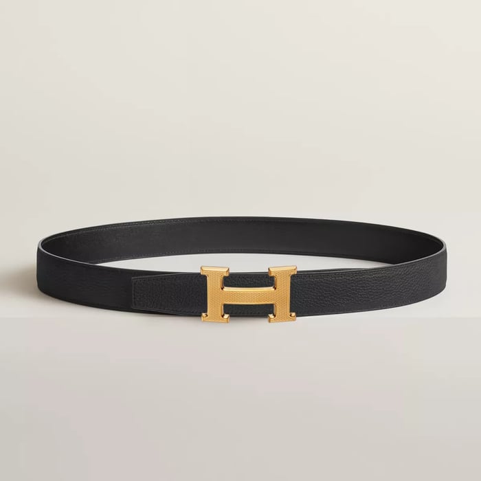 H Guillochee Belt Buckle & Reversible Leather Strap 32 MM
