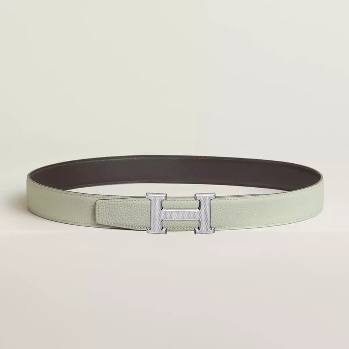 H Guillochee Belt Buckle & Reversible Leather Strap 32 MM