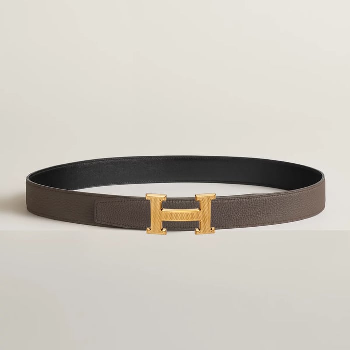H Guillochee Belt Buckle & Reversible Leather Strap 32 MM