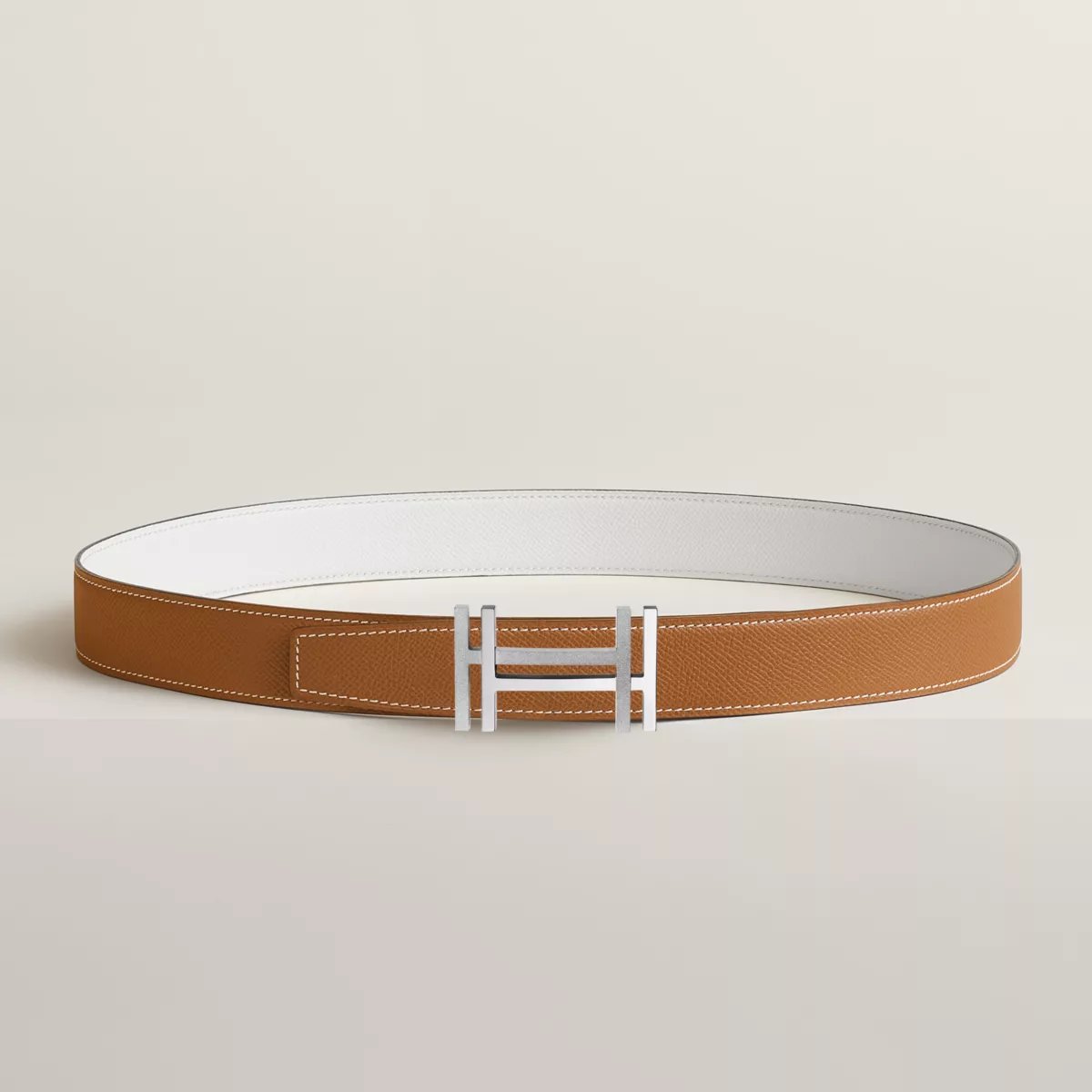 H au Carre belt buckle & Reversible leather strap 32 mm