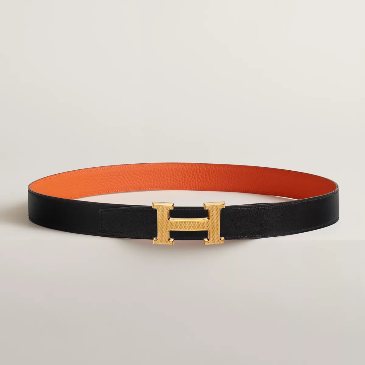 H Guillochee belt buckle & Reversible leather strap 32 mm