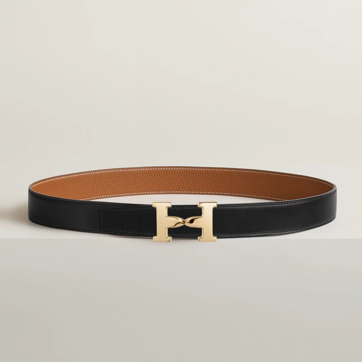 H Twist belt buckle & Reversible leather strap 32 mm