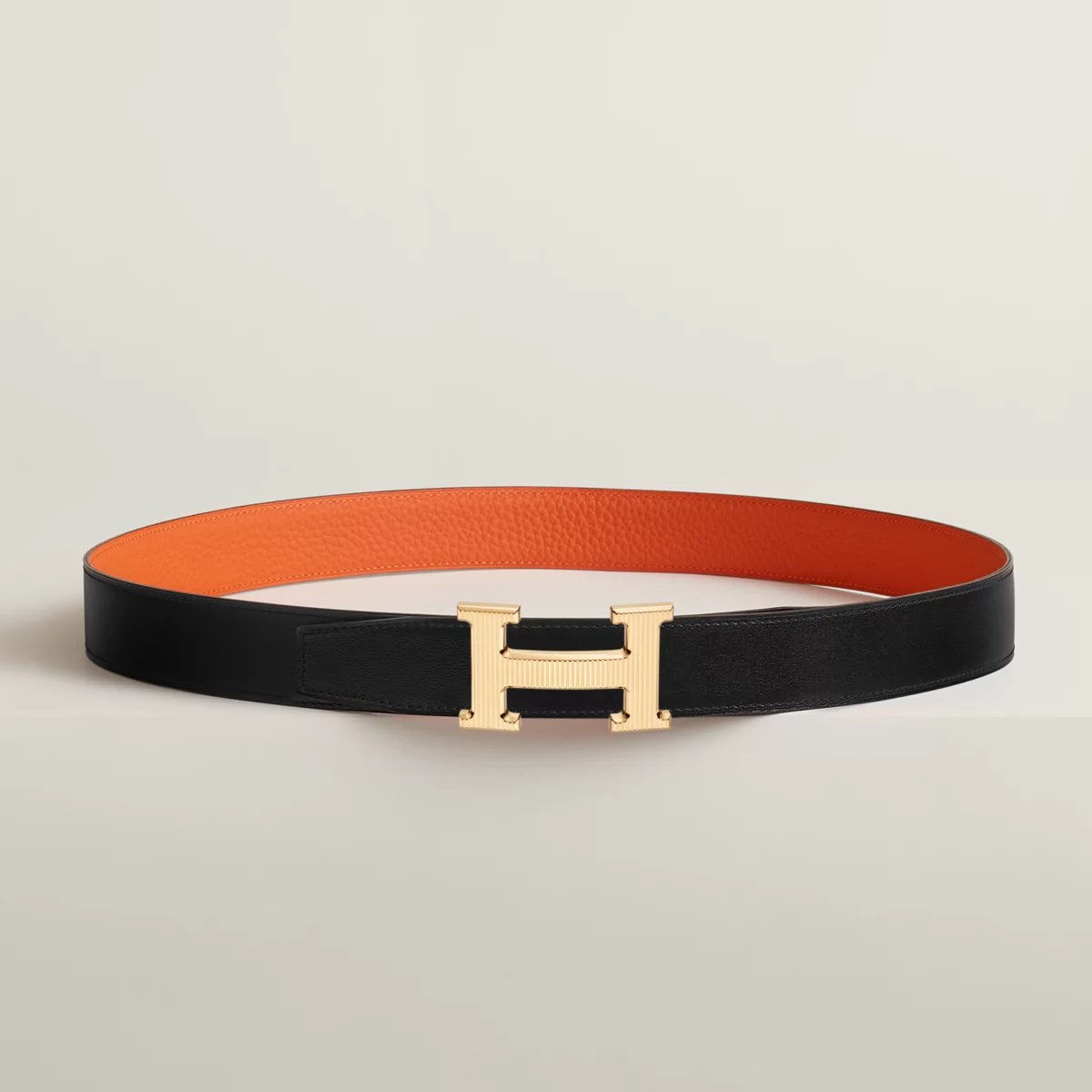 H Striee belt buckle & Reversible leather strap 32 mm