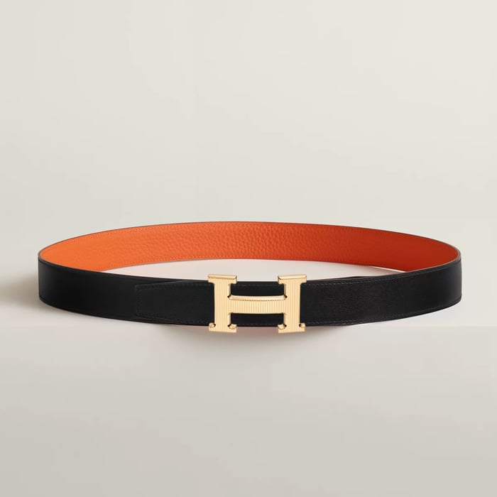 H Striee Belt Buckle & Reversible Leather Strap 32 MM