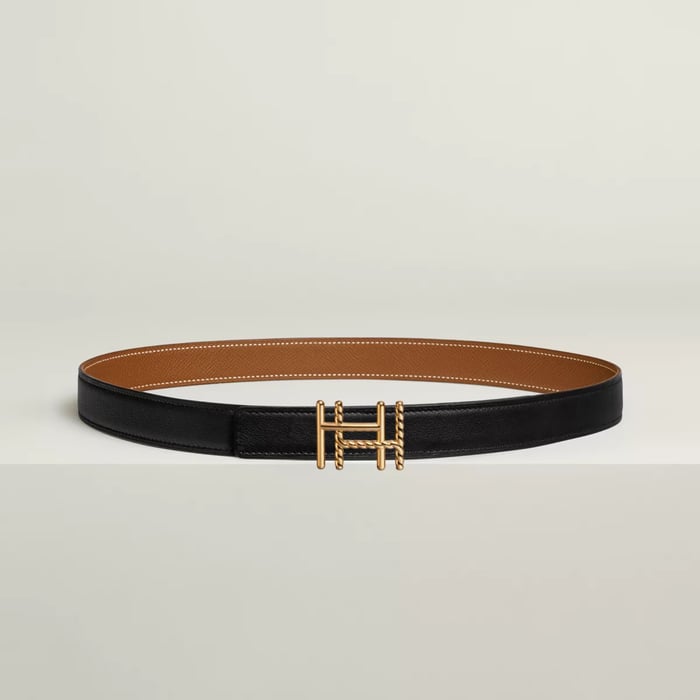 H Au Carre Twist Belt Buckle & Reversible Leather Strap 24 MM