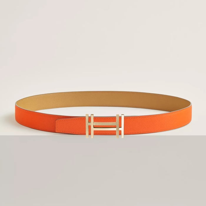 H au Carre belt buckle & Reversible leather strap 32 mm